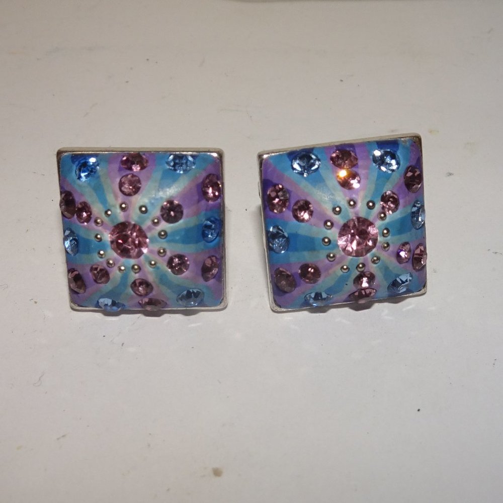 Rainbow Rhinestone Rain Drop Pierced Earrings - image 1